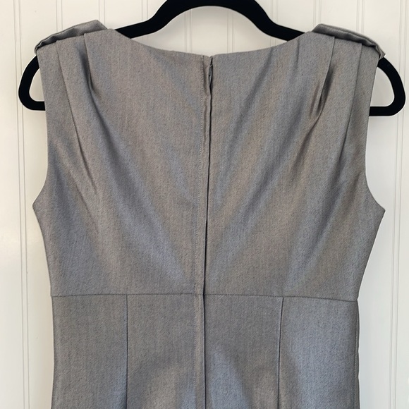 Calvin Klein Silver Metallic Sleeveless Sheath Dress Button Details Pleated 4 - Picture 9 of 14